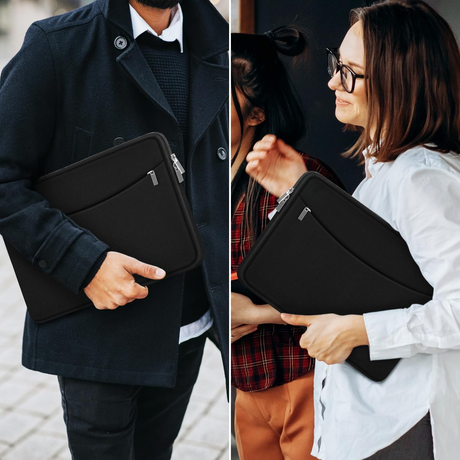 14 Inch Laptop Sleeve Case with Zipper, Slim Lightweight Computer Carrying Bag with Accessory Pocket for Travel Work School, Black