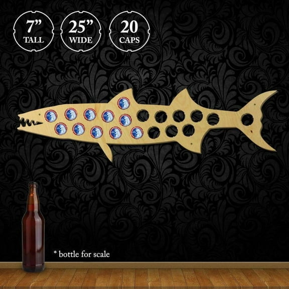 TORCHED Barracuda Beer Cap Holder | Wall-Mounted Decor Display Art | Brown