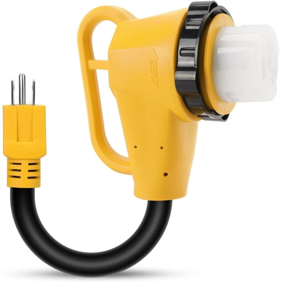RV 50 Amp to 110 with Locking Connector, 50 Amp to 15 Amp RV , NEMA 5-15P to NEMA SS2-50R Electrical Power with Upgraded Handle, ETL Listed, 3-Year