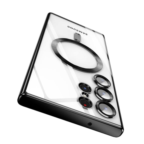 ELEHOLD Plating Clear Magnetic Case for Samsung Galaxy S24 Plus,Soft TPU Shockproof Transparent Clear Compatible with Mag Safe Anti-Yellowing Case for Galaxy S24 Plus,Black