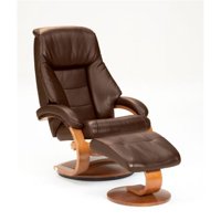 Mac Motion Oslo Espresso Top Grain Leather Swivel Recliner With Ottoman, Brown & Walnut