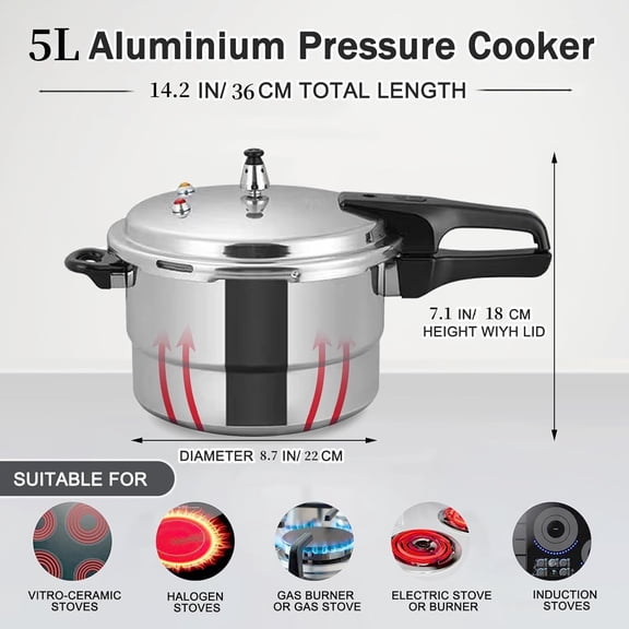 Non-Stick 5-Quart Pressure Cooker with Steamed Layer -  Aluminum Alloy for Gas and Induction Cooktops