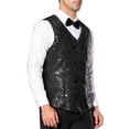 thumbnail image 4 of INSPIRE CHIC Men's Vest V-Neck Slim Fit Double-Breasted Party Disco Prom Nightclub Sequin Vest L Black, 4 of 5