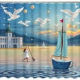thumbnail image 1 of Dreamy Landscape Shower Curtain - Concentric Circles, Birds & Sunset, 1 of 4