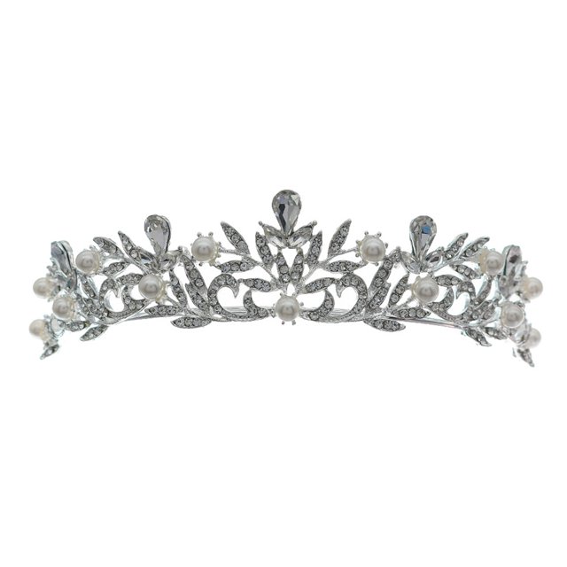 KAKOWELY 1 corona con incrustaciones de diamantes de imitación para mujer, diadema de perlas, tocado (plata)