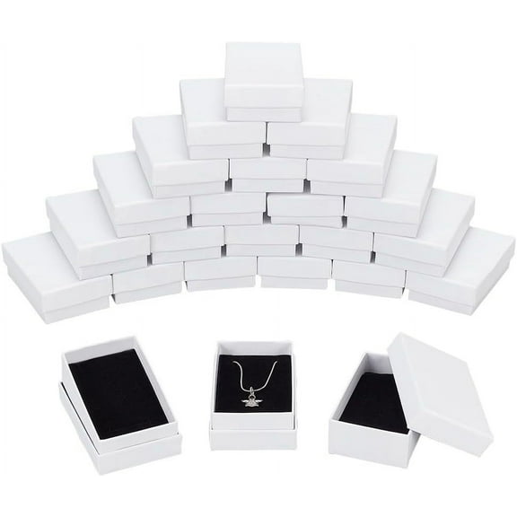 24 Pcs White Cardboard Jewelry Boxes 3.2x2 Paper Gift Box Cardboard Packaging Box with Sponge Inside for Necklaces Earrings Ring Pendants Bracelet Gift Jewelry Display DIY