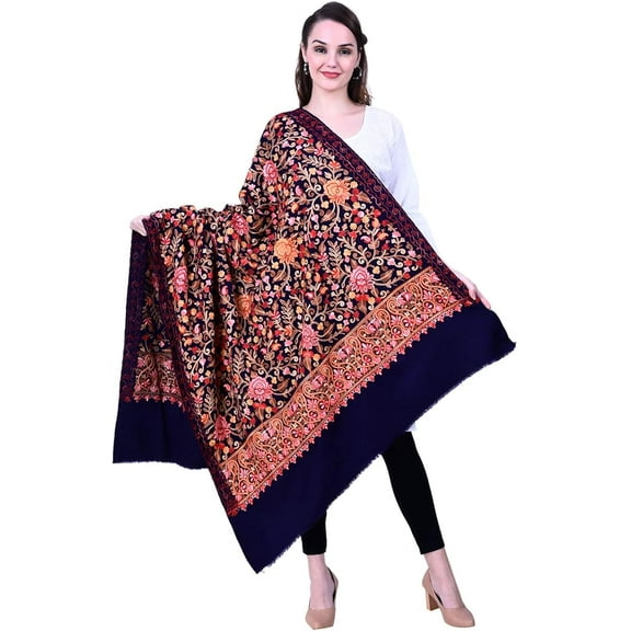 Kashmiri Shawl / Stole /Wrap for Women, Heavy Aari Embroidery Jaal, (Size 40 X 80 Inches)
