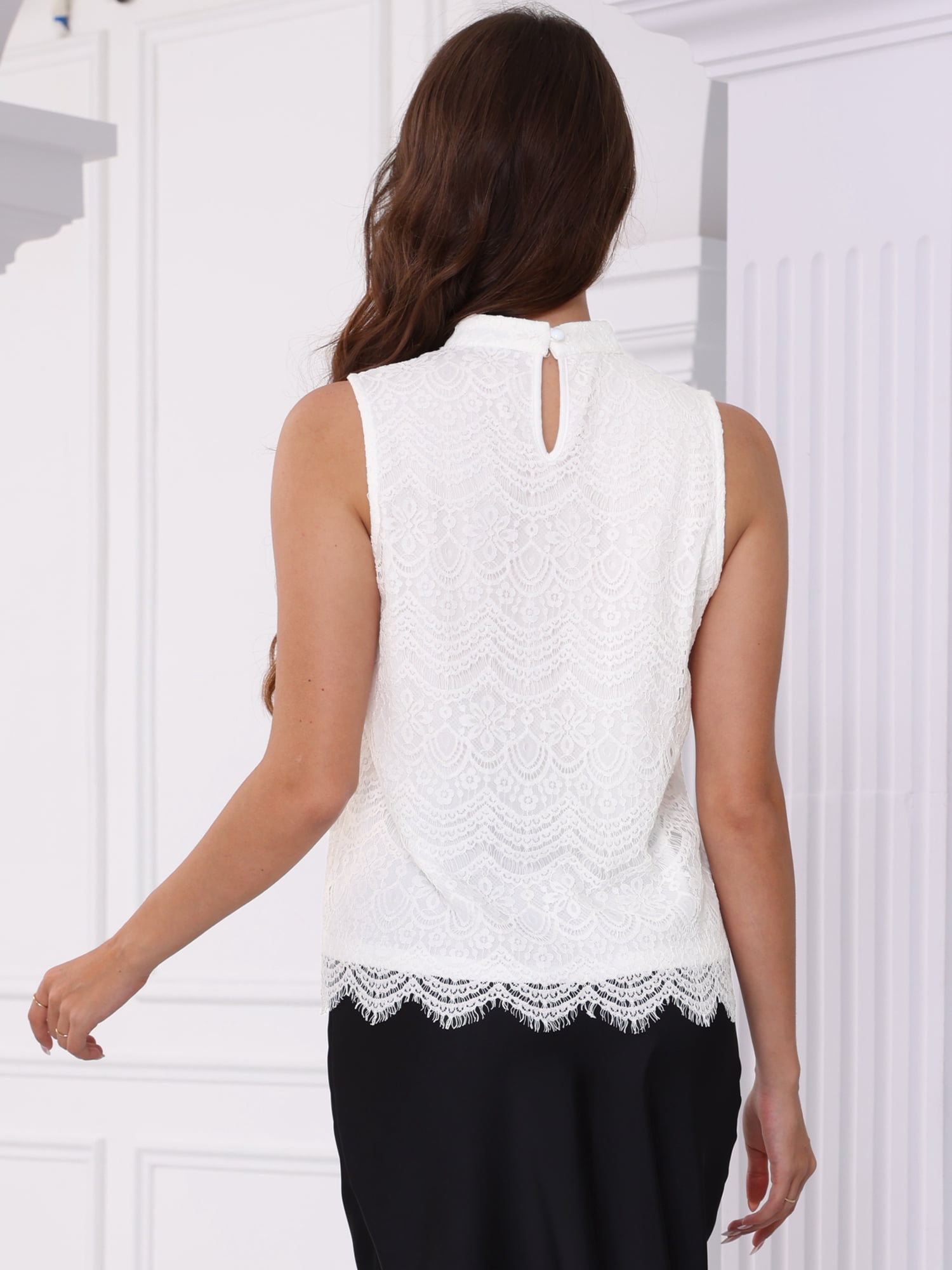 DARING DIVA Women's Sleeveless Halter Mock Neck Elegant Blouses XL White