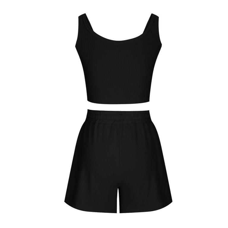 REORIAFEE Outfits for Women 2 Piece Sets Festival Outfits Women's Spring  Summer Tank Top Shorts Two Piece Casual Home Set Black L 