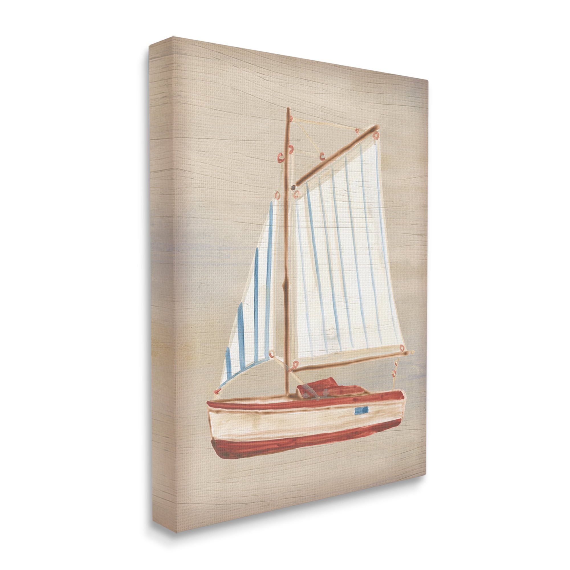 Stupell Industries Rustic Red Sailboat Transportation Painting Gallery Wrapped Canvas Art Print Wall Art, 16 x 20