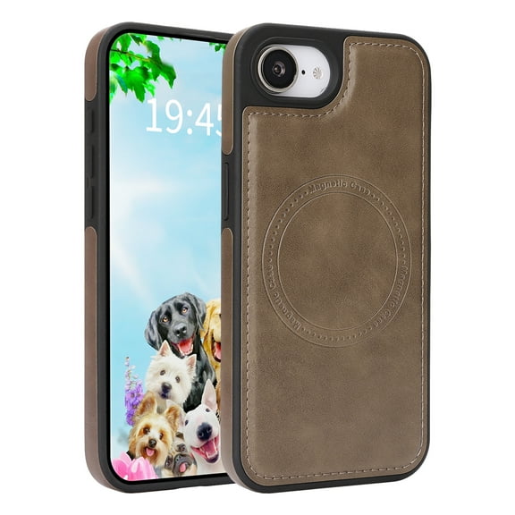 Allytechgroup iPhone 17e 16e Case, [Compatible with Magsafe] Slim Fit Shell Shockproof Anti-Scratch Lightweight Bumper Retro PU Leather TPU Phone Case for Apple iPhone 17e 16e, Coffee