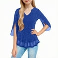 thumbnail image 4 of jobturf Shirts for Girls Summer Sparkly Ruffle 3/4 Length Sleeve Party Tops Dressy Casual V Neck Side Slit Blouses Size 3-14 Years, 4 of 5