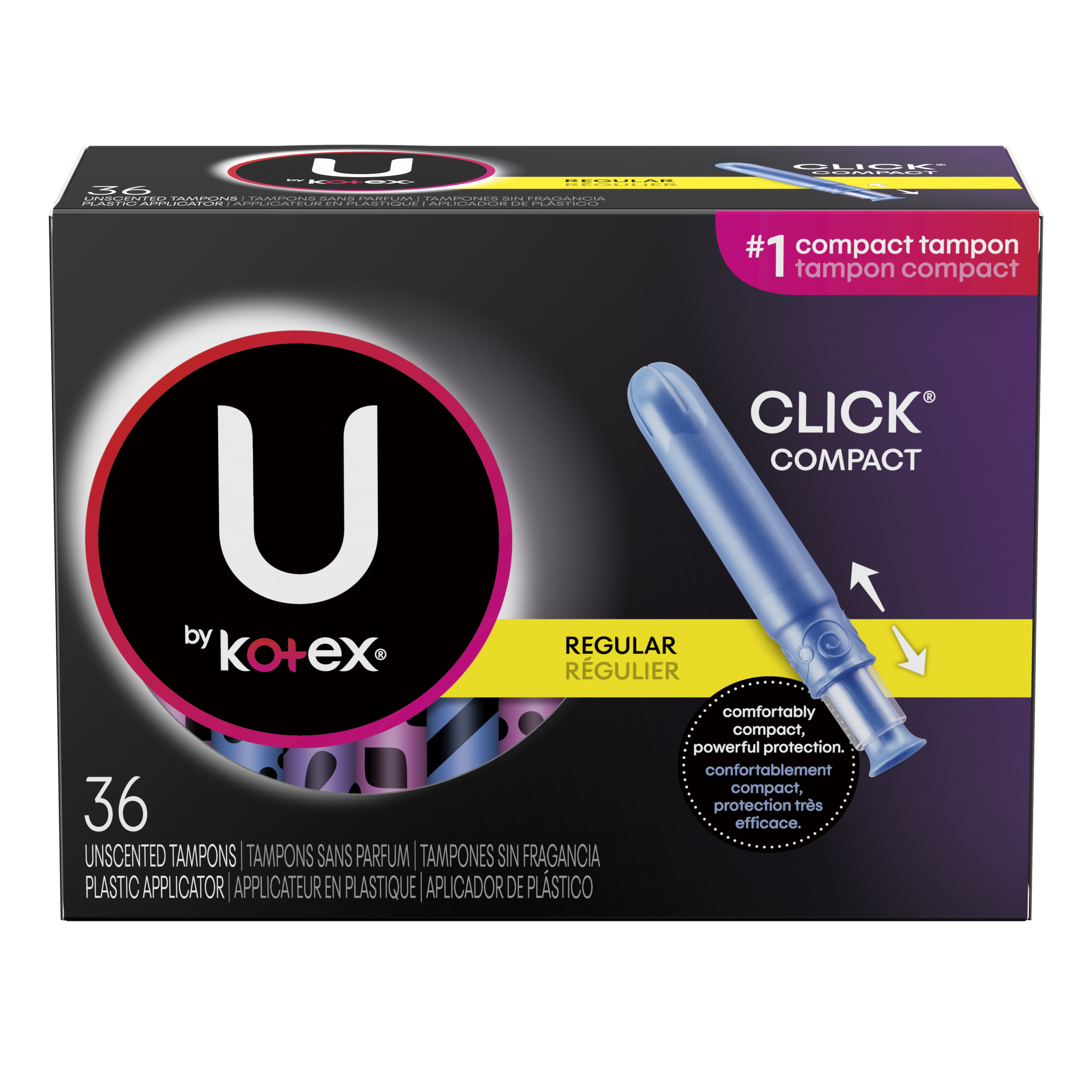 U by Kotex Click Compact Tampons, Regular Absorbency, Unscented, 36