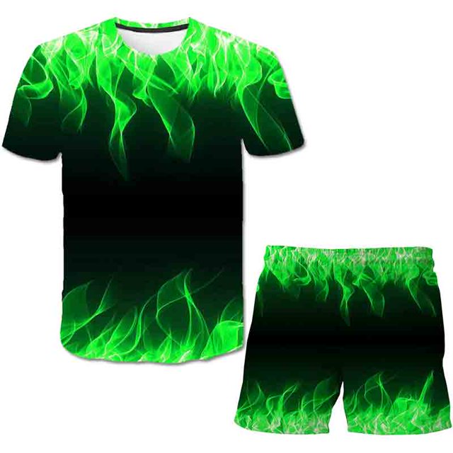 2021 3D The Flame Whirlpool poliéster conjuntos de ropa para niños niño verano gran oferta camiseta pantalones cortos conjunto ropa niños 4-14 Year14T Gao Jinjia LED