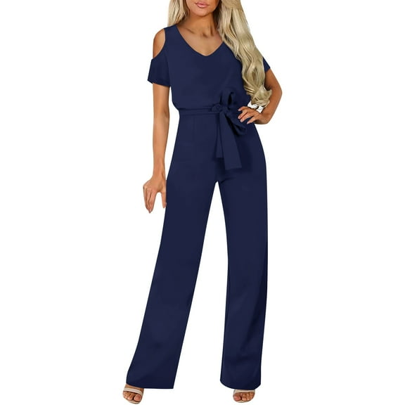 Baqcunre Jumpsuits for Women Short Sleeved Hollowed Out Off Shoulder Jumpsuit with Lace Up Jumpsuit Jumpsuits for Women Dressy One Piece Jumpsuits for Women