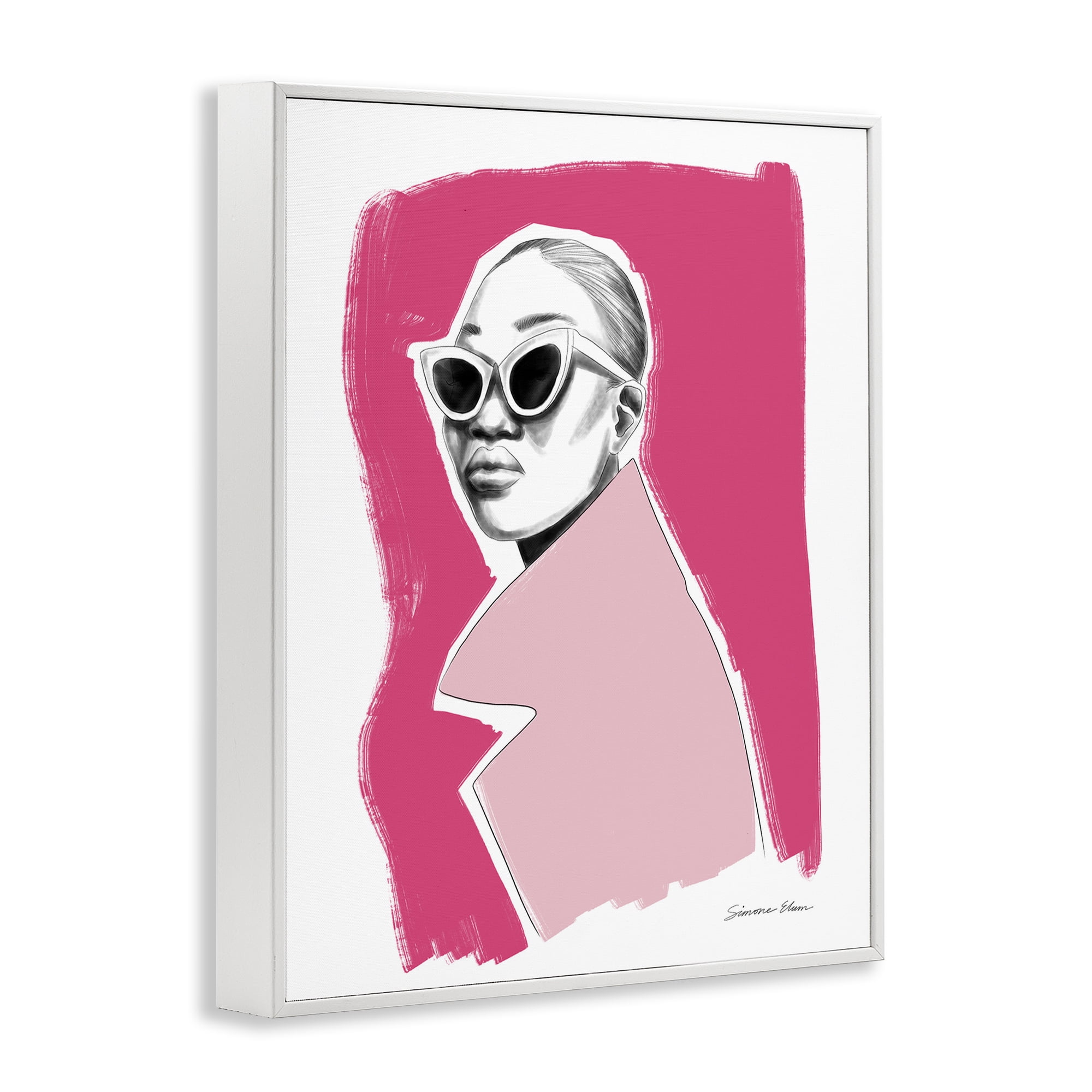 Stupell Industries Pink Attitude Fashion Portrait White Framed Giclee Art, design by Simone Elum