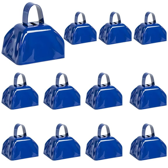 Blue Cow Bells for Sporting Events, Iron Material, 3 Inch Cowbells, Small Cowbells for Football Games, 12-Piece Set Ideal for Stadiums