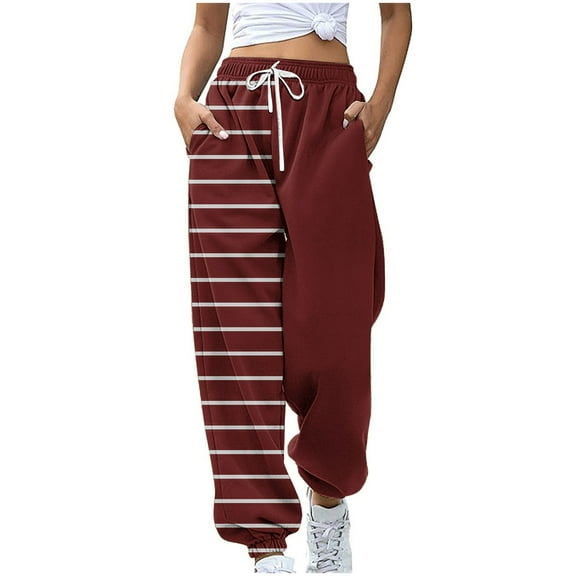 PuLe pants for women Women Printed Baggy Sweatpants Pockets High Waist Joggers Pants Contrast Color Sporty Athletic Lounge Trousers