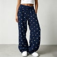 thumbnail image 3 of Dweltoz Women's Polka Dot Barrel Sweatpants Wide Leg Pants Drawstring Elastic Waist Loose Fit Casual Sweat Pants with Pockets Lounge Trousers,Navy XS, 3 of 5