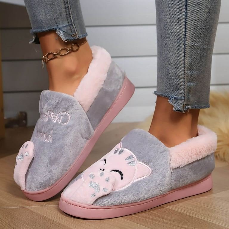 Mostsola House Slippers for Women Men Cute Cat Soft Plush Winter