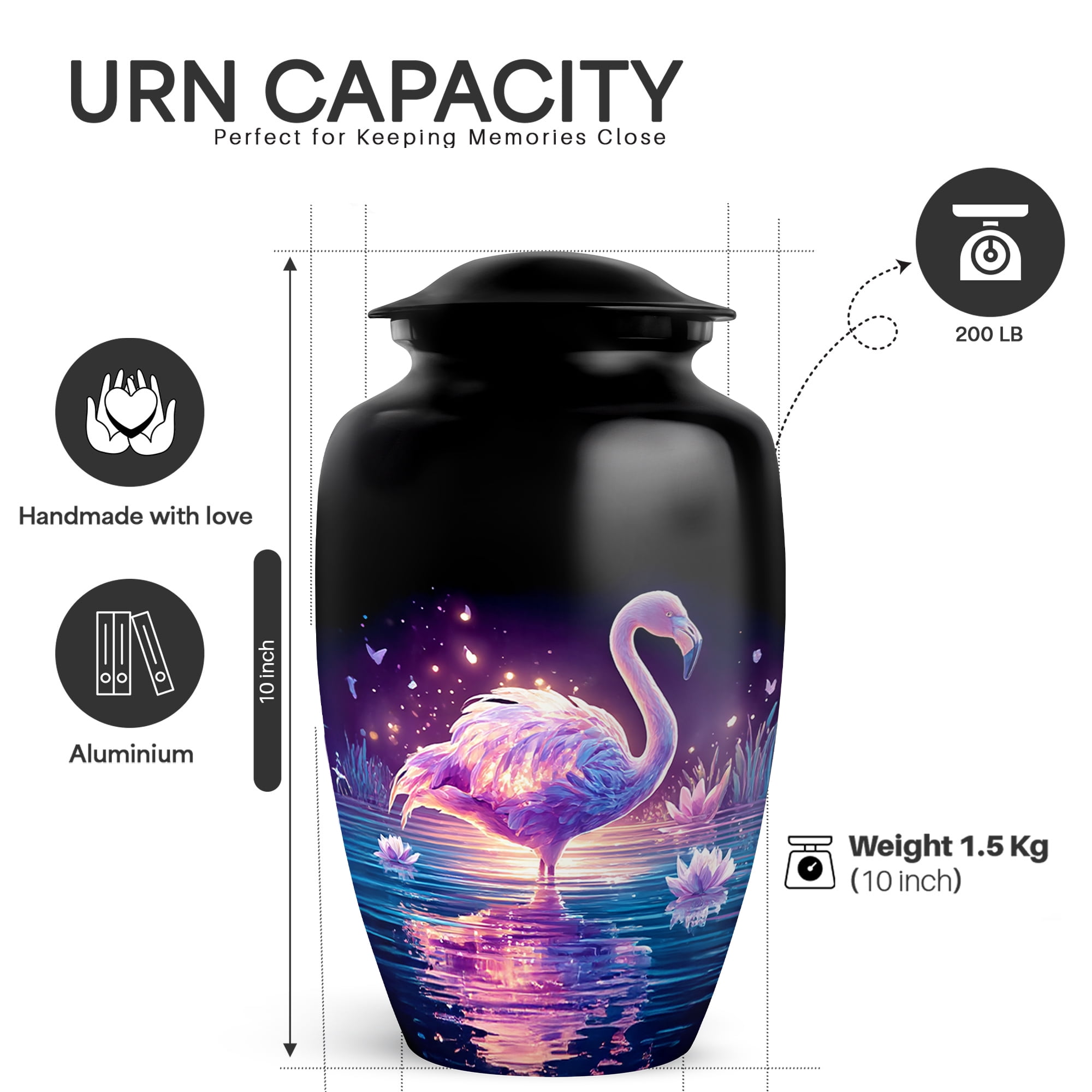 Yatskia Purple Flamingo with Blossoms Large Urn for Ashes Adult Brother and Sister, Decorative Large Memorial Urns for Human Ashes Adult Dad, (Classic Large, 10 Inch)