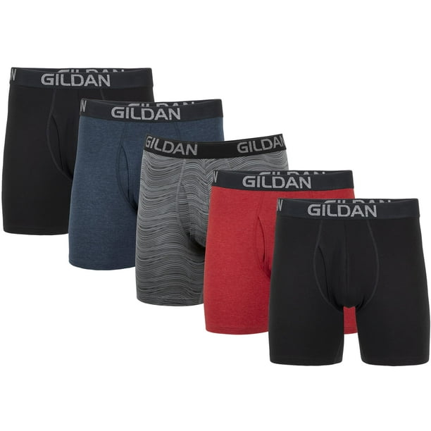 gildan Mens Underwear cotton Stretch Boxer Briefs, Multipack, BlkHeather  NavyStripeHeather Red (5-Pack), 2X-Large 