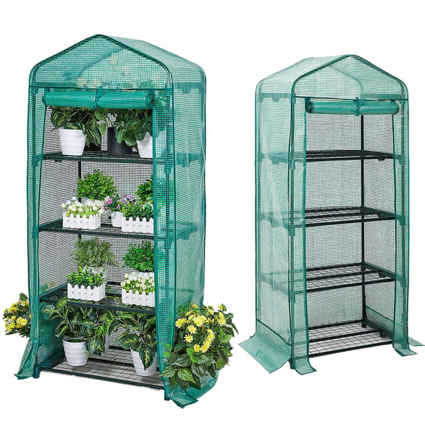 GARTIO 4 Tier Mini Greenhouse for Pot Plants, PVC Cover, Steel Frame ...