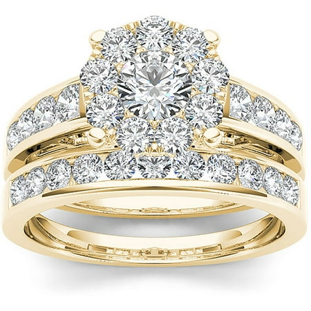 Imperial 1-1/2 Carat T.W. Diamond 10kt Yellow Gold Cluster Engagement Ring Set