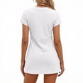 thumbnail image 4 of Womens Shift Dress Short Sleeve Split Neck Dress Mini Dresses with Lace Hem Casual Daily Beachwear White S, 4 of 4