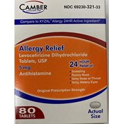 Camber Levocetirizine Dihydrochloride Allergy Relief Tablets, 5 mg, 80 Count
