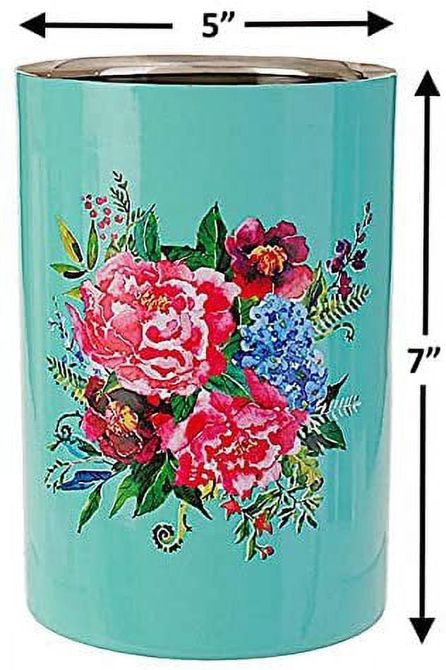 RAZ Utensil Crock Holder Wine Bucket Stainless Steel Decorative Colorful Floral Design By Paul Brent (Bucket)