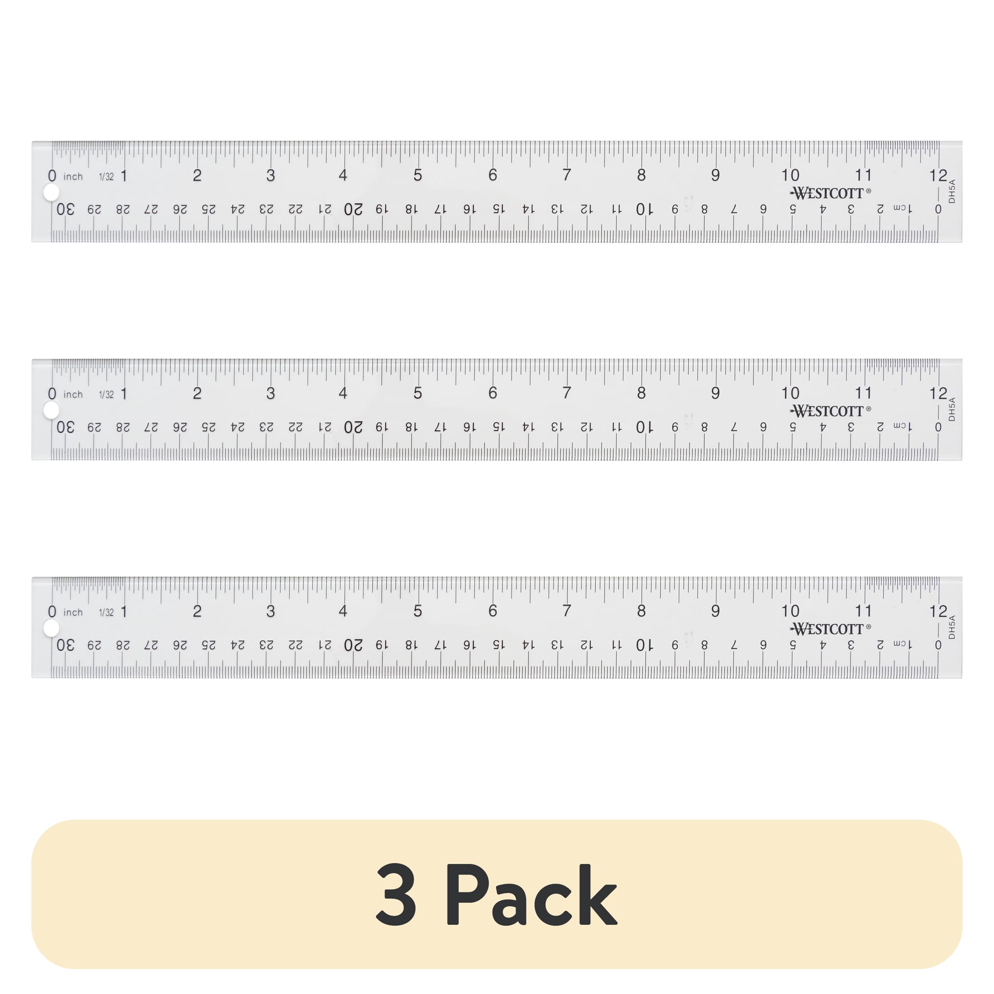 (3 pack) Westcott 12" Clear Acrylic Ruler, Metric Imperial, Office, 0.06 lbs., 1-Count, Not Bulk, High School
