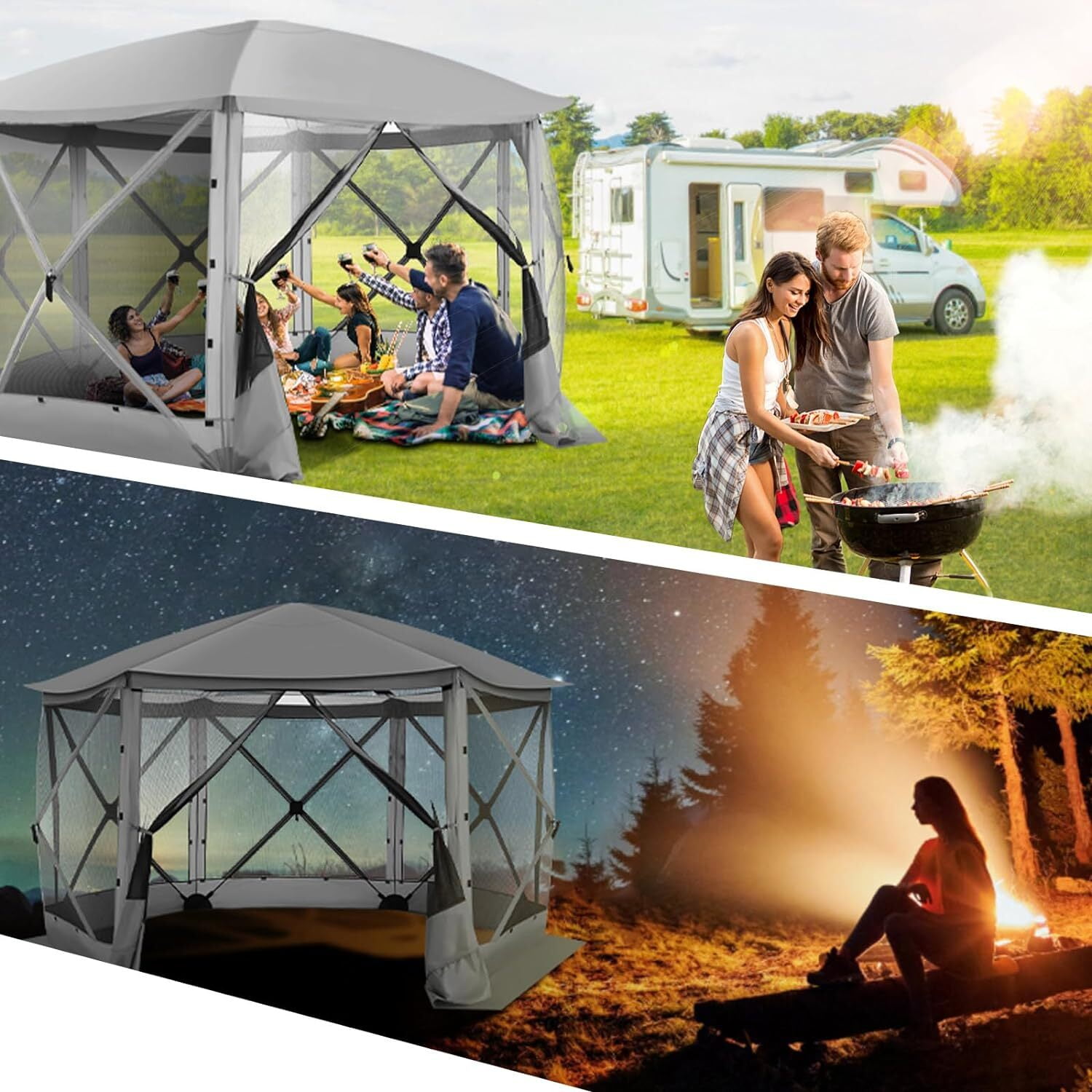 COBIZI 12x12ft Gazebo Screen Tent UV Resistant Waterproof Patio Shelter with Bag Brown Walmart
