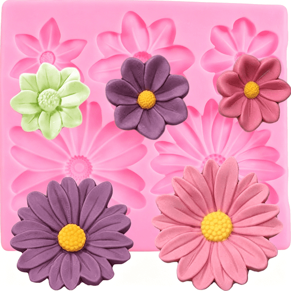 ACDANC Flower Blossoms Silicone Mold Daisy Chrysanthemum Flower Fondant Mold for Cake Decoration Chocolate Cupcake Topper Candy Sugar Craft Polymer Clay Gum Paste