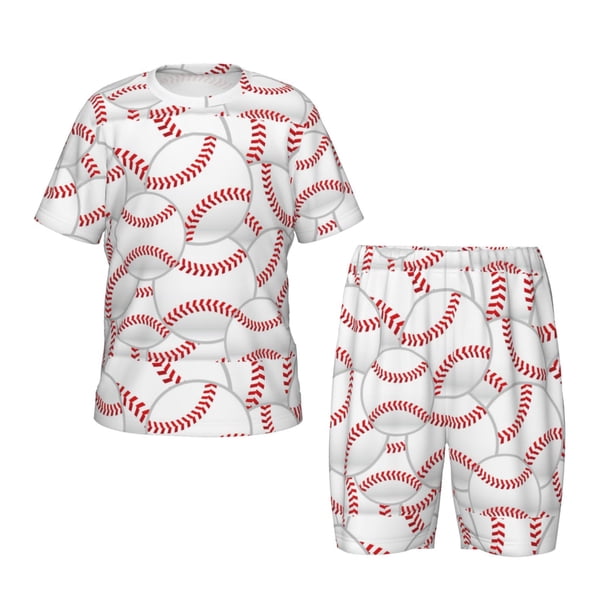 Fotbe Baseballs Pijama Estampada de 2 Piezas para Niños – Ropa de Dormir de Manga Corta Cómoda para Niños y Niñas, Camiseta y Shorts de Algodón-Large