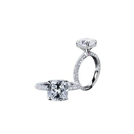 HeartsAndYou 3ct Cushion Cut Moissanite Accent Cocktail Ice Engagement Ring for Women 18k White Gold over Silver