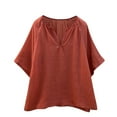 thumbnail image 2 of Women's V-Neck Top, Casual Short Sleeve Linen Feel Shirt, Solid Color Blouse with Raglan Sleeve for Comfort, 2 of 9