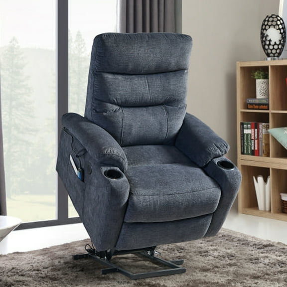 UWR-Nite Power Lift Recliner Chair, Electric Recliner Lift Chair with Massage and Heat for Elderly with 2 Cup Holders, 2 Side Pockets, USB Ports for Living Room