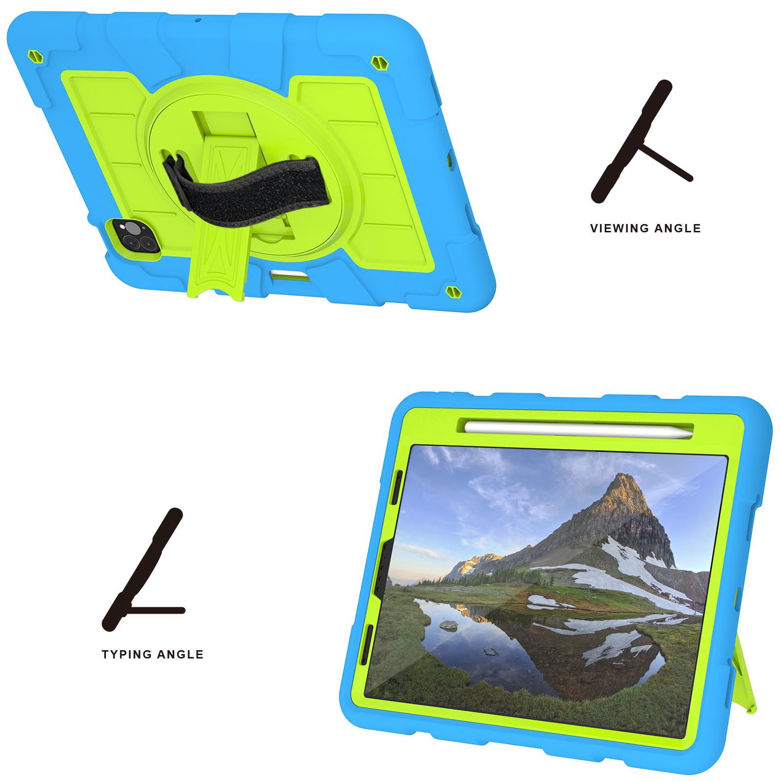 Shockproof Case for Apple iPad Air 11 Inch M4 M3 M2 2026/2025/2024, with Pencil Holder iKids Friendly Hand Strap Shoulder Strap Kickstand Anti-Scratch Case Cover for iPad Air 11",Blue