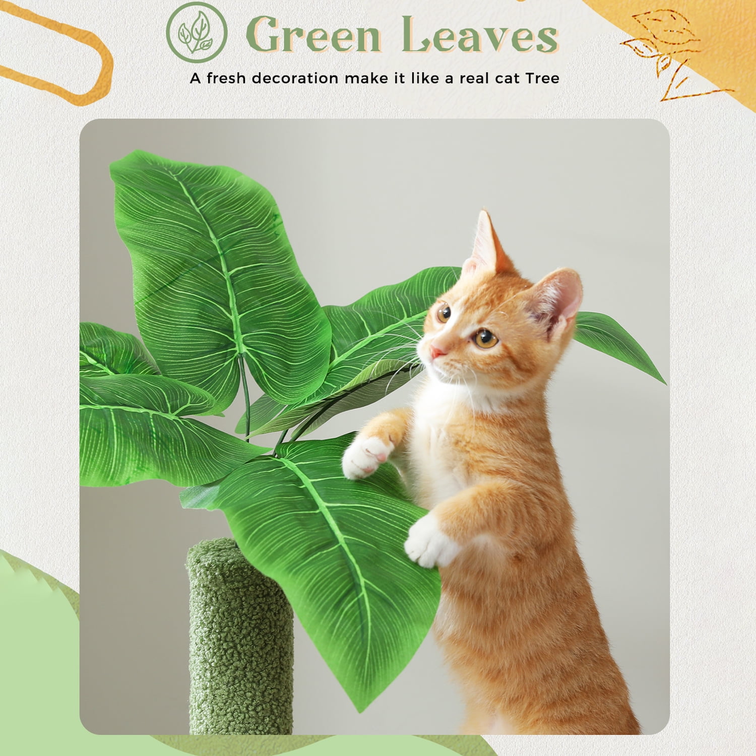 Pefilos 53" Cat Tree for Indoor Cats, Large Condo, Sisal Scratching Posts, Hammock & Perch, Fresh Cactus Design, Sturdy, Multi-Level, Green