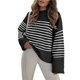 thumbnail image 3 of Suéter Informal de Punto Afelpado de Larga Extragrande para Mujer, Ropa de Otoño Rayas Blancas y Negras XL, 3 of 8