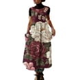 thumbnail image 2 of Uootdi Robes Chasubles pour Femmes Col Ras du Cou Sans Manches Motif Feuillage Poche Robes en Lin Décontractées Confortables Décontractées Robes Maxi Cadeau, 2 of 7