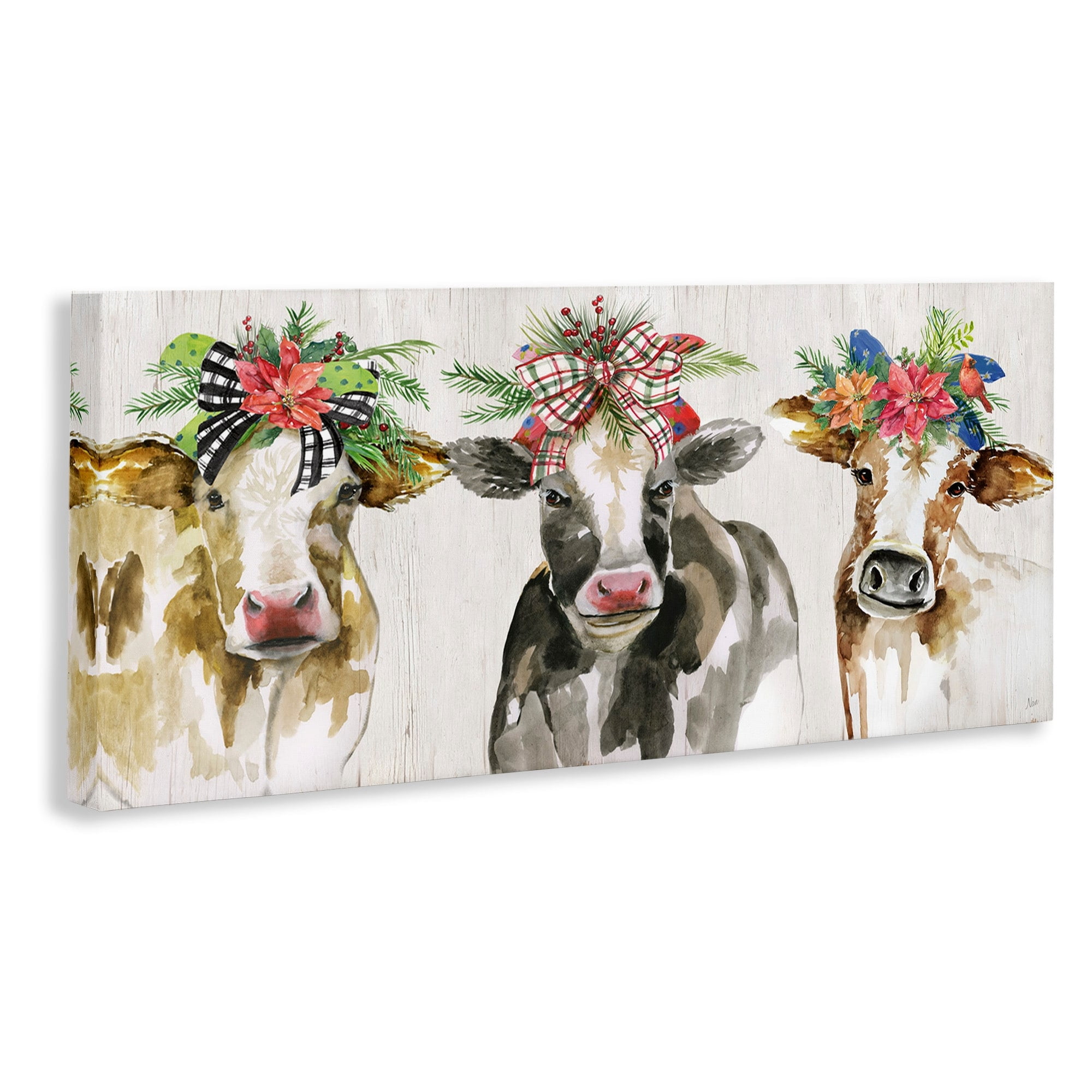 Stupell Industries Three Cows Seasonal Floral Crowns Animals & Insects Painting Gallery Wrapped Canvas Print Wall Art