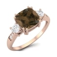 thumbnail image 2 of 7mm Cushion Smoky Quartz 925 Sterling Silver Rose Vermeil Three Stone Women Valentines Day Gifts Ring, 2 of 3