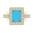 thumbnail image 2 of 3.84ct emerald cut turquoise 14k yellow gold halo Bridal Wedding Engagement Promise Anniversary Ring for Women size 6.25, 2 of 7