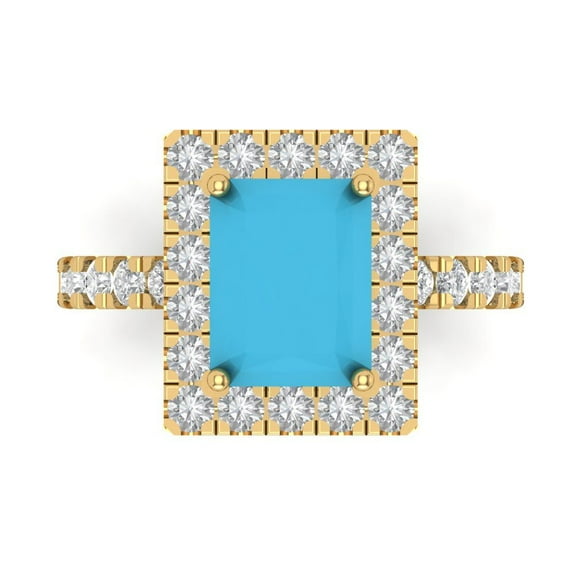 Clara Pucci 14K Yellow Gold 3.84ct Turquoise Solitaire with Accents Ring