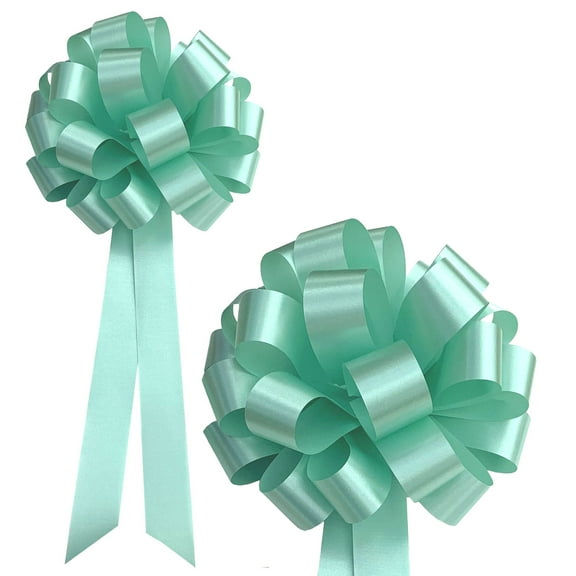 Mint Green Pull Bows with Tails - 8" Wide, Set of 6, St. Patrick's Day, Easter, Christmas, Gift Bows
