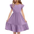 thumbnail image 5 of Auroural Dresses Kids Summer Double Layer Ruffle Sleeve Dress 5-14 Years, 5 of 9