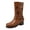 Coffee, variant on Women's Mid Calf Boots Pull on Riding Boots Trendy Buckle Strap Fall Motorcycle Boots
