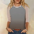 thumbnail image 2 of XIAfhje Summer Tops for Women 2024 Round Ncek T Shirts 3/4 Sleeve Blouse Color Block Patchwork Striped Gradient Tee Shirts, 2 of 5